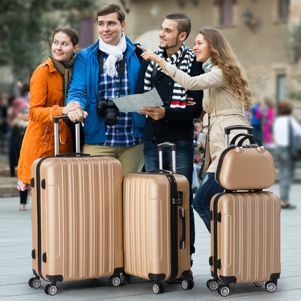 5-Piece Suitcase Set, Travel Suitcase Set with Cosmetic Case, Hard Shell Suitcase Set Made of ABS, Luggage Set with Vanity Case, Champagne gold
