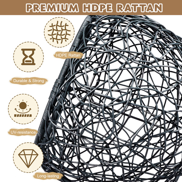 带支架和靠垫的猫咪秋千床，藤条外观的猫蛋椅，室内悬挂式秋千猫床，适合猫咪、小型犬和小动物，棕色-9