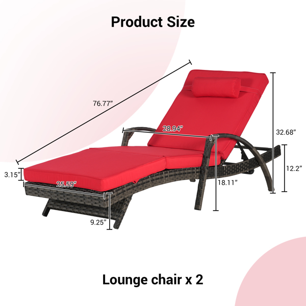 户外柳条长躺椅 2 件套带靠垫，柳条躺椅草坪日光浴椅躺椅可达 150° 海滩池畔花园-1