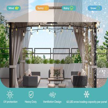 10x12 Softtop Metal Grill Gazebo with Mosquito Net&Sunshade Curtains,Heavy Duty Double Roof Canopy,Galvanized Steel Design Outdoor Tent,Suitable for Gardens,Patio,Backyard