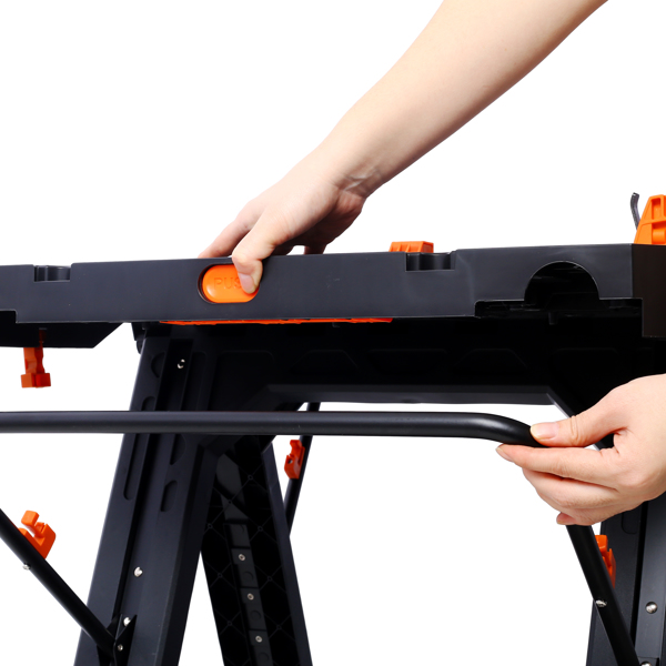 Portable Folding Work Table, 2-in-1 as Sawhorse & Workbench, Large Load Capacity with 2pcs Clamps 