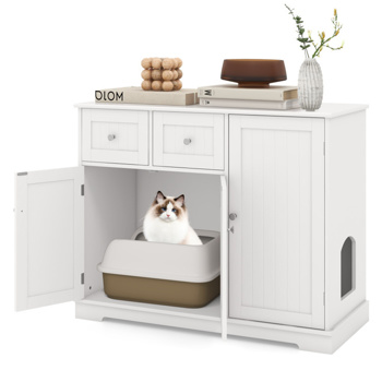 Cat Litter <b style=\\'color:red\\'>Box</b> Enclosure With 2 Drawers 3 Doors Anti-Toppling Devices Storage  ﻿