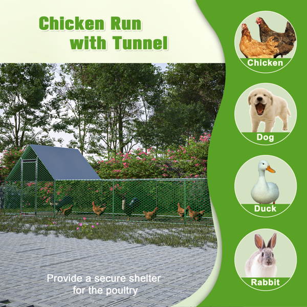 26'Lx6.7'Wx6.6' ft Large Metal Chicken Coop, Walk-in Chicken Run, Galvanized Wire Poultry Chicken Hen Pen Cage, Rabbits Duck Cages with Waterproof and Anti-Ultraviolet Cover for Outside 