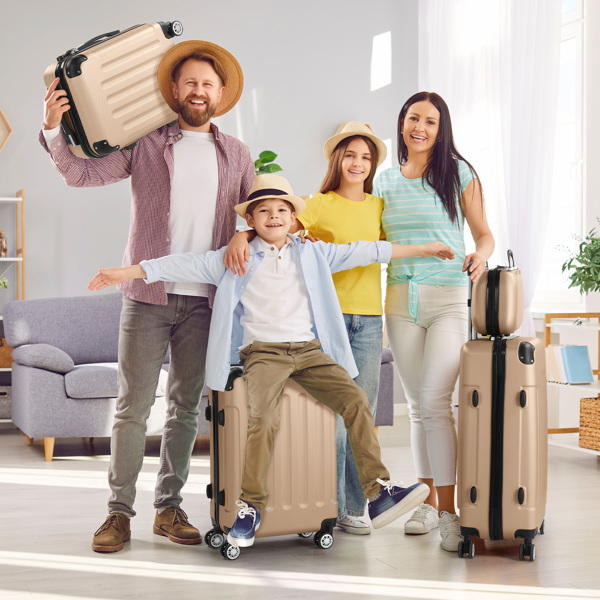 4-Piece Suitcase Set, Travel Suitcase Set, Hard Shell Trolley Made of ABS with Telescopic Handle, Hand Luggage, Champagne gold