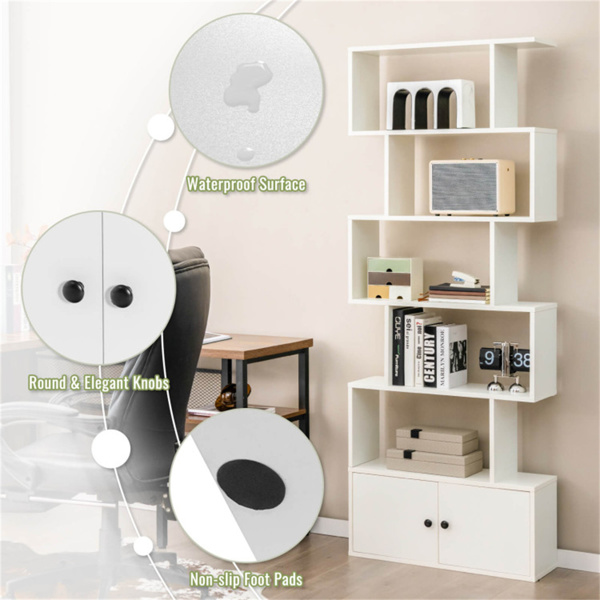 6层几何书架，带白色橱柜和门 （amazon shipping-发货，WALMART禁止销售）周末不发货-9