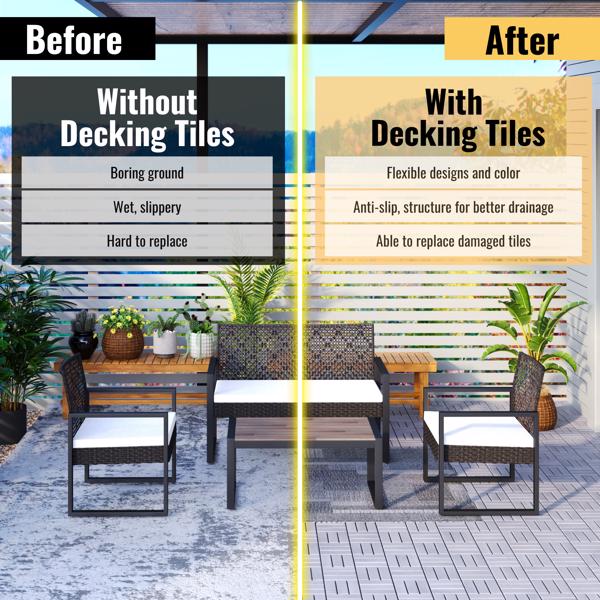 30 块棋盘格图案互锁甲板瓷砖，12 英寸 x 12 英寸方形浅灰色相思木硬木户外地板，适用于露台、阳台、泳池边-25