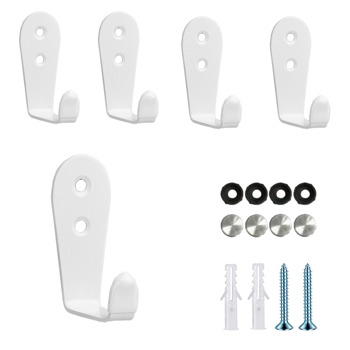 5-piece set of large L-shaped stainless steel hooks, entrance door panels, wardrobe and schoolbag (white)
