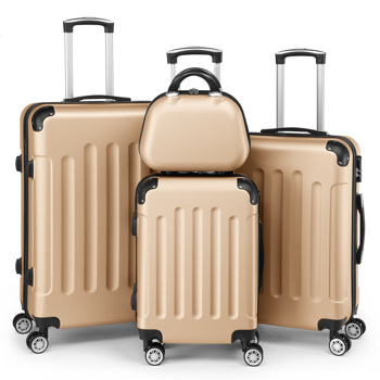 4-Piece Suitcase Set, Travel Suitcase Set, Hard Shell Trolley Made of ABS with Telescopic Handle, Hand Luggage, Champagne gold