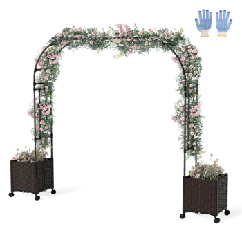 80\\" Garden Arch Trellis with 2 Planter Boxes and Lockable Wheels