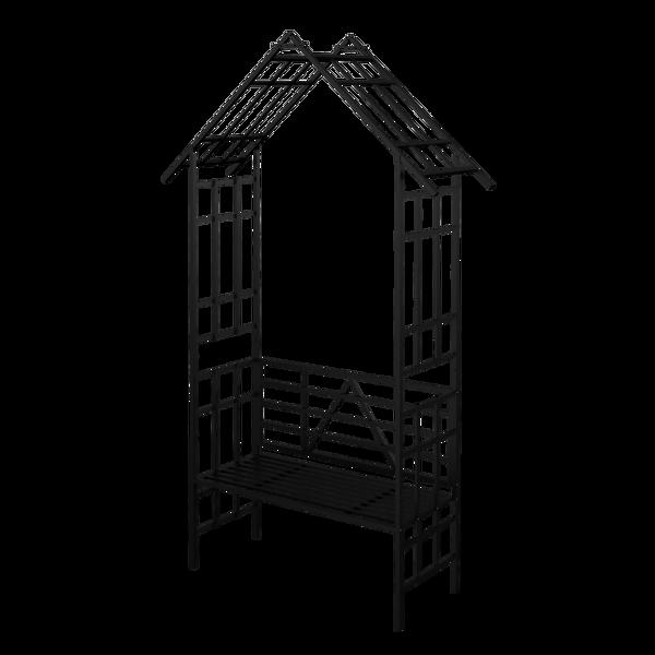 金属花园拱门带长凳可改装成花架 W58.07*H97.24 攀缘植物支撑玫瑰拱门户外黑色-4