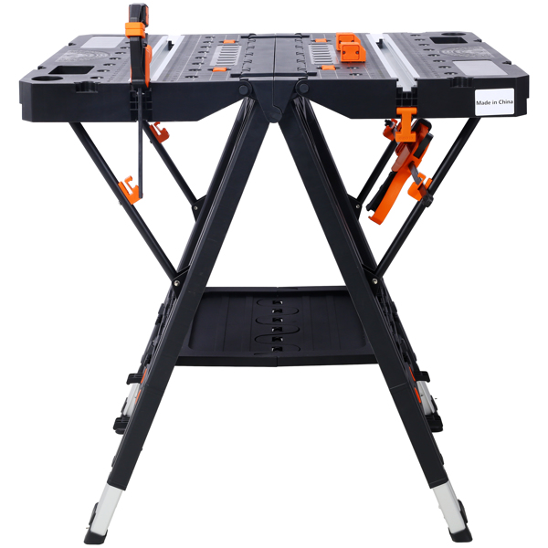 Portable Folding Work Table, 2-in-1 as Sawhorse & Workbench, Large Load Capacity with 2pcs Clamps 