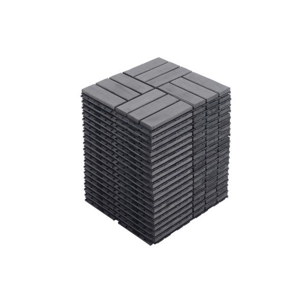 30 块棋盘格图案互锁甲板瓷砖，12 英寸 x 12 英寸方形浅灰色相思木硬木户外地板，适用于露台、阳台、泳池边-11