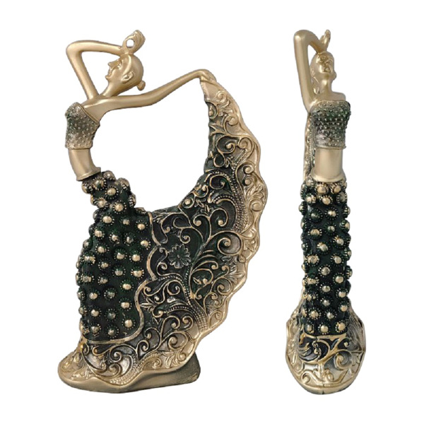 创意复古孔雀舞女艺术品桌面摆件简约轻奢北欧办公桌印度舞女摆件 孔雀舞女-复古金-1