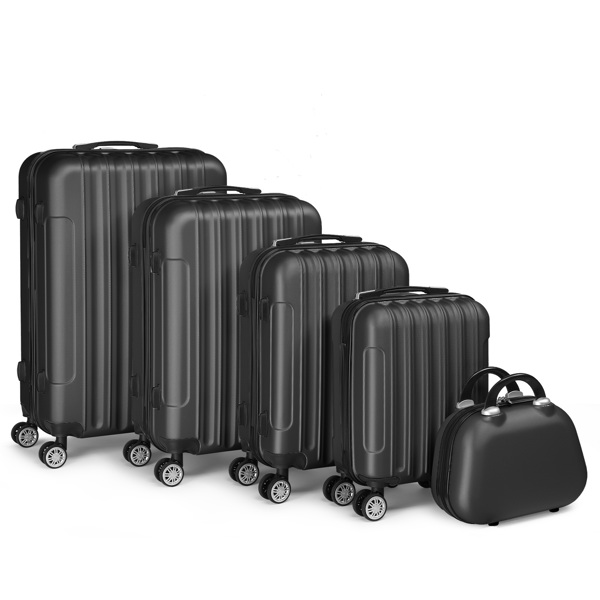 5-Piece Suitcase Set, Travel Suitcase Set with Cosmetic Case, Hard Shell Suitcase Set Made of ABS, Luggage Set with Vanity Case, black