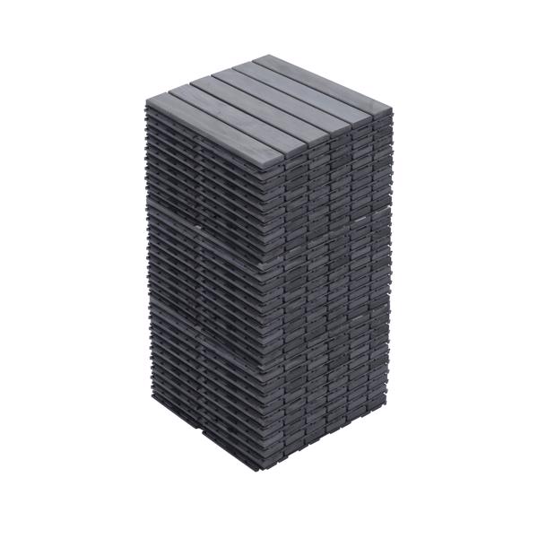 30 块联锁甲板瓷砖条纹图案，12 英寸 x 12 英寸方形浅灰色相思木硬木户外地板，适用于露台、阳台、泳池边-6