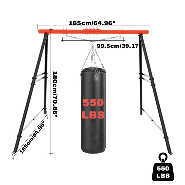 门廊秋千架，550 磅承重秋千架，重型 A 型架秋千，瑜伽吊床秋千架，婴儿门廊秋千（红色，不包括秋千）（TEMU仅可自提）-3