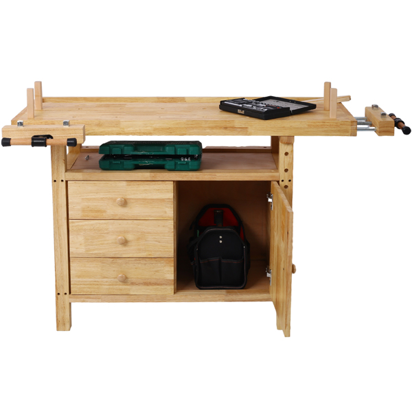 Wood Workbench - Wooden Workbench for Garage Workshop and Home, with Rapid Action Woodworking Vise 7 Inch Jaw Width Made with Heavy-Duty Cast Iron ,GRAY 
