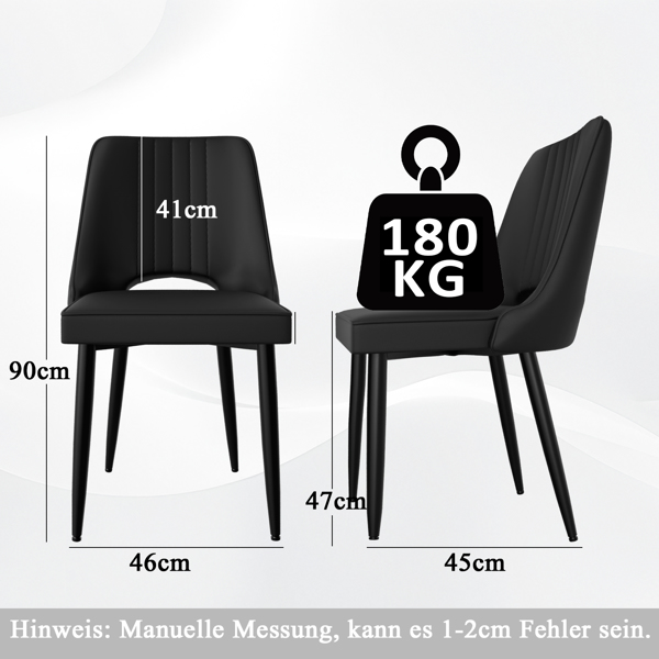 餐椅（一套 8 把），带高靠背的仿皮餐椅，带金属脚的现代厨房椅，适合客厅厨房的软垫餐桌椅-2