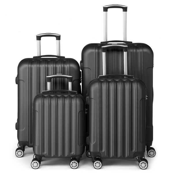 4-Piece Suitcase Set, Travel Suitcase Set, Hard Shell Trolley Made of ABS with Telescopic Handle, Hand Luggage, black