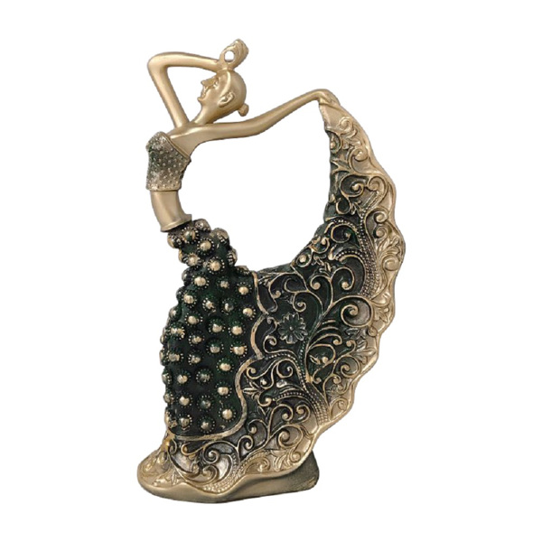 创意复古孔雀舞女艺术品桌面摆件简约轻奢北欧办公桌印度舞女摆件 孔雀舞女-复古金-4