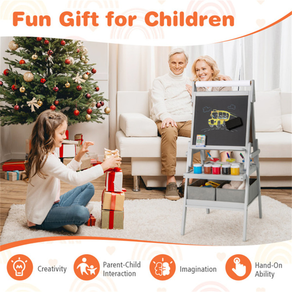Gray 3-in-1 Art Easel  with Magnetic Chalkboard and Whiteboard