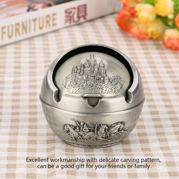 俄罗斯多色复古城堡车载带盖烟灰缸收纳箱礼品(7.5*7.5城堡古锡色)-3