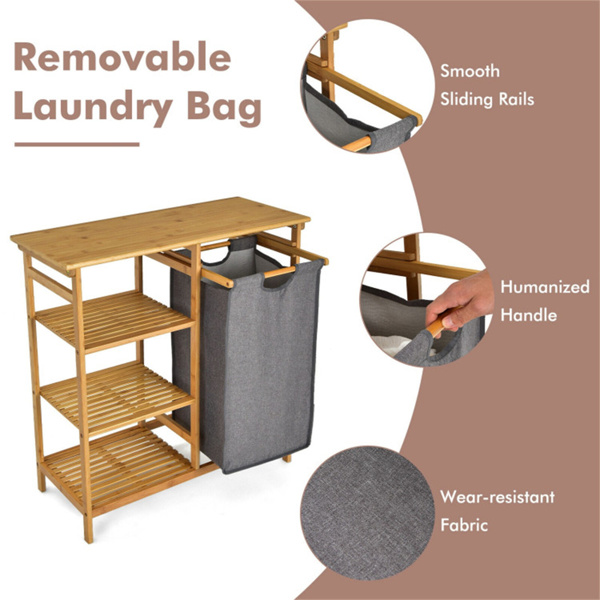 Bamboo Laundry Hamper Stand with 3-Tier Open Shelves