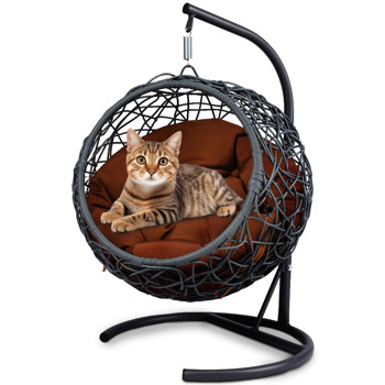 Cat Swing Bed with Stand & Cushion, Cat Egg Chair with <b style=\\'color:red\\'>Rattan</b> Wicker Appearance, Indoor Hanging