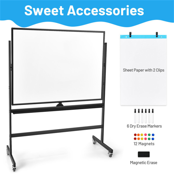 48''x36'' Mobile Whiteboard with Height Adjust，Magnetic Double-Sided Reversible Whiteboard
