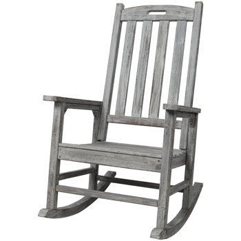 Wooden Oversized Porch Rocker Chair With Wide Seat and Tall Backrest,High Back Smooth Rocking Chairs for Outdoor & Indoor,Light Grey Color 