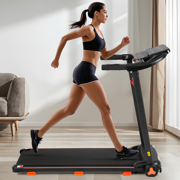 全新家用跑步机，2.5HP 静音折叠跑步机，带心率传感器，承重 300 磅，7.5 英里/小时，倾斜跑步机，带 USB 充电站和蓝牙扬声器，6 个减震装置-25