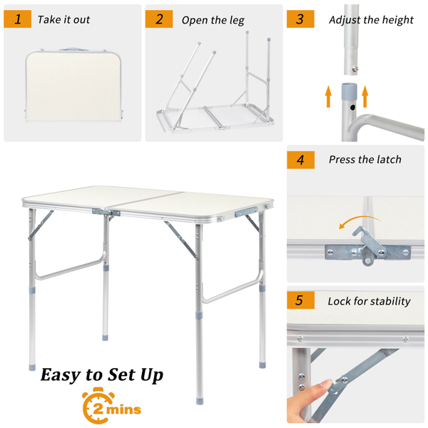 90 x 60 x 70cm Home Use Aluminum Alloy Folding Table White