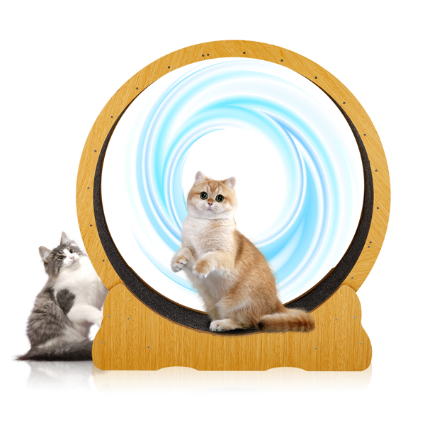 Cat Wheel Exerciser for Indoor Cats, 43.3-inch Large Cat Exercise Wheel for Running Silent, Cat Treadmill with Safety Lock for Cat's Fitness and Health, Natural Wood