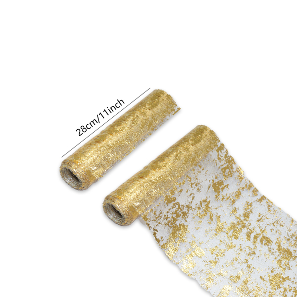 Gold Table Runner, Glitter Metallic Mesh Table Runner 11 Inch x 49 Feet, Table Decorations for Wedding, Birthday Party