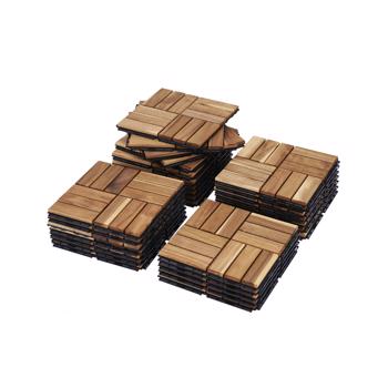 30 块棋盘格图案互锁甲板瓷砖，12 英寸 x 12 英寸方形黄色相思木硬木户外地板，适用于露台、阳台、泳池边