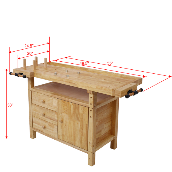 Wood Workbench - Wooden Workbench for Garage Workshop and Home, with Rapid Action Woodworking Vise 7 Inch Jaw Width Made with Heavy-Duty Cast Iron ,GRAY 