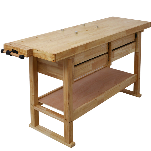 60in Workbench with 4 Drawers Wooden Workbench for Garage Workshop and Home, with Rapid Action Woodworking Vise 7 Inch Jaw Width Made with Heavy-Duty Cast Iron ,GRAY 