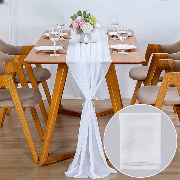 欧式美式风格装饰桌旗婚庆装饰雪纺纱桌旗 白色 70*300CM-1