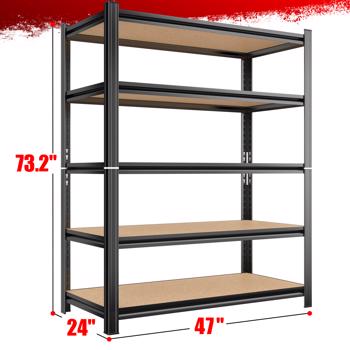 Garage Racking, Adjustable Heavy Duty Storage Racking, 5-Tier Metal Garage Racking, Garage Tool Room Supermarket Racking, Black Requires Assembly