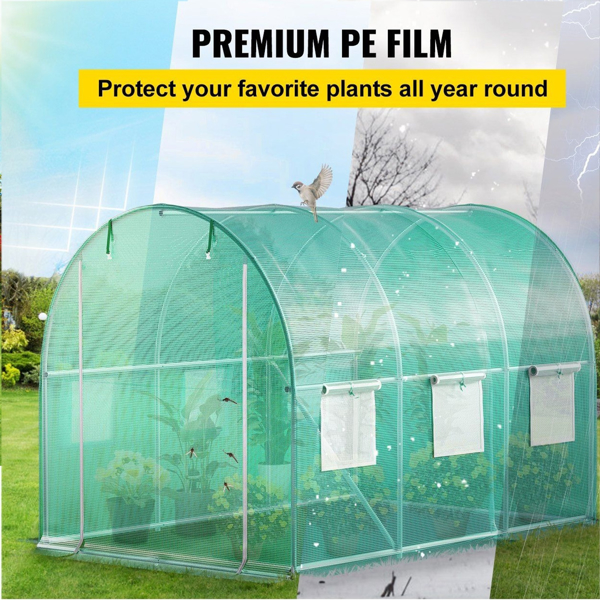 9.8x6.6x6.6英尺步入式隧道温室、带镀锌钢架的便携式植物棚、拉链门、6扇卷帘窗和用于稳定性的斜杆，绿色（周末不发货，禁售亚马逊）-8