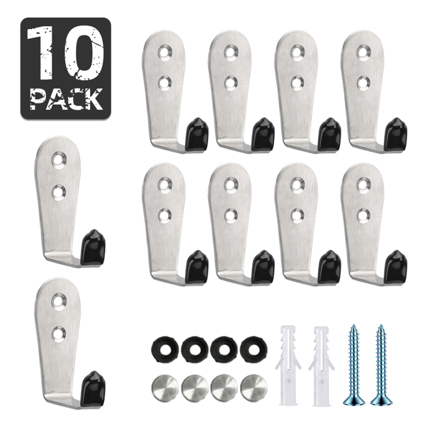 10件 不锈钢单钩浴室客厅餐厅收纳物品挂钩（本色）-1