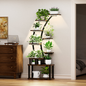 Plant Stand indoor 9-Tiered , 63.6\\" Tall Plant Stand with 5 Grow Lights, Adjustable Lighting Modes (5/3/2 Lights), 10-Level Dimming & 3 Timer Settings, Energy-Efficient, Perfect for Plant Growth