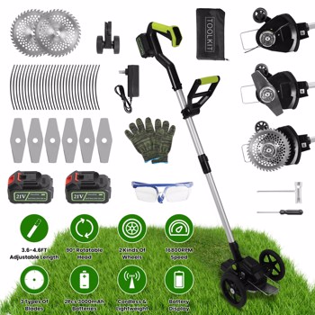 21V <b style=\\'color:red\\'>Electric</b> Weed Edger Cordless String Trimmer Grass Mower Eater Bush Cutter with 16800RPM 2x