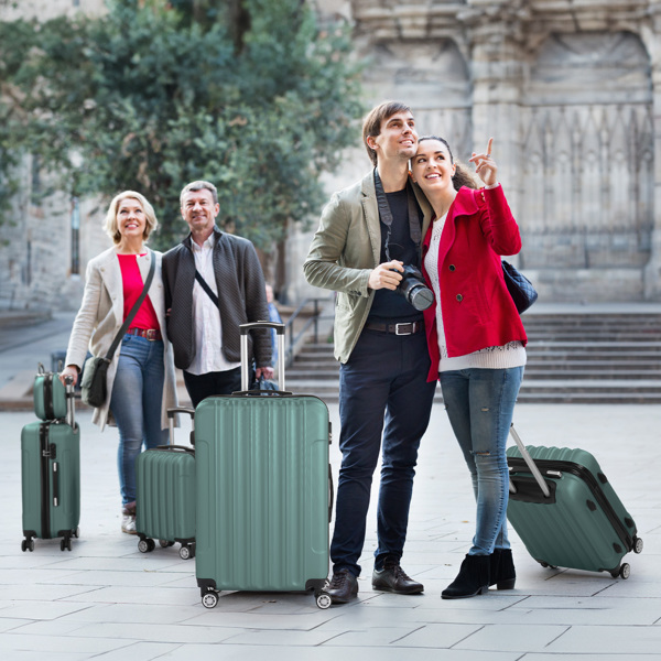 5-Piece Suitcase Set, Travel Suitcase Set with Cosmetic Case, Hard Shell Suitcase Set Made of ABS, Luggage Set with Vanity Case, Green