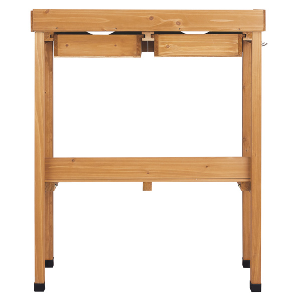 76*37*92.5CM 橘黄色 杉木 2层置物架带2个抽屉 3个侧挂钩 园艺操作台-9
