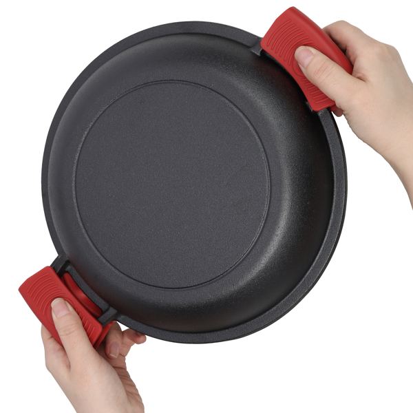 2 in 1 Pre-Seasoned Cast Iron Dutch Oven With Dual Handles, Outdoor Camping Deep Pot for Camping Fireplace Cooking BBQ Baking Campfire, 5 Quart.With 2pcs Silicone Handel Covers.