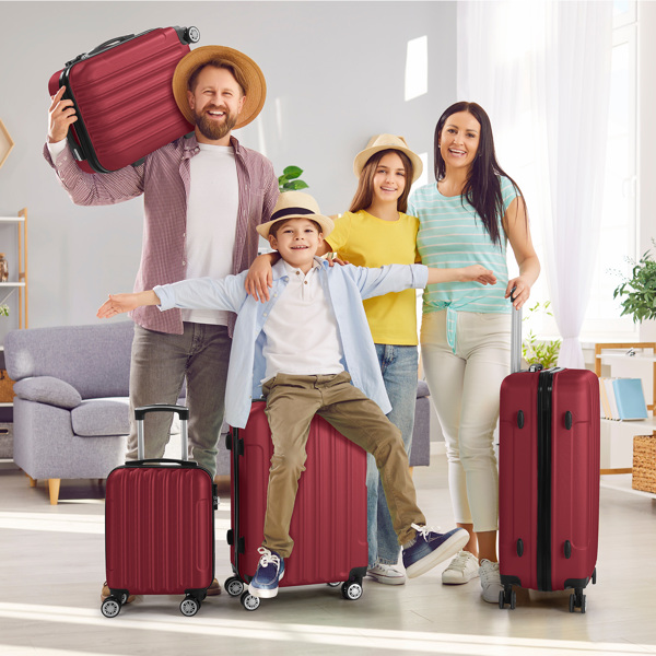 4-Piece Suitcase Set, Travel Suitcase Set, Hard Shell Trolley Made of ABS with Telescopic Handle, Hand Luggage,wine red