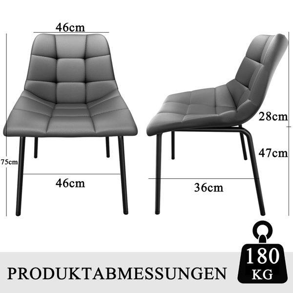 餐椅（一套 2 把），带高靠背的仿皮餐椅，带金属脚的现代厨房椅，适合客厅厨房的软垫餐桌椅-2