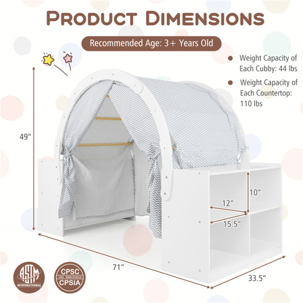 Versatile Kids Playhouse With totally 8 cubbies and 2 countertops