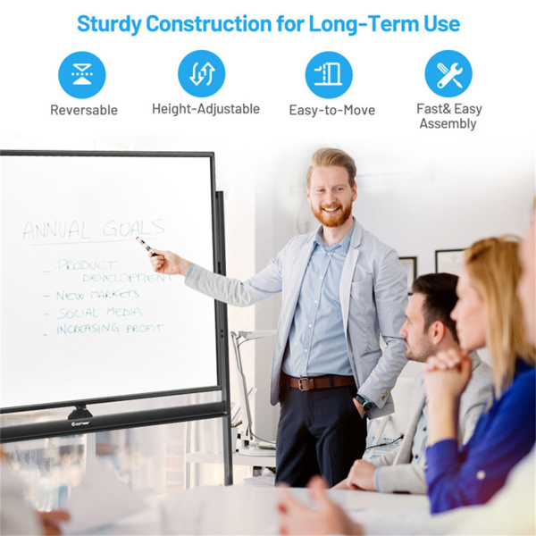 48''x36'' Mobile Whiteboard with Height Adjust，Magnetic Double-Sided Reversible Whiteboard